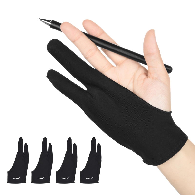 OTraki Drawing Glove 4pcs Large Artist Glove for Drawing Tablet, Paper Sketching, iPad, Monitor Painting, Two Finger for Right Hand and Left Hand, Smudge Guard 3.54 x 8.46 inch - Image 1